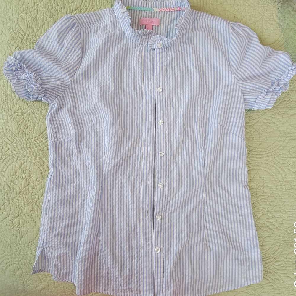 Lilly Pulitzer Blue and White Button Down Shirt